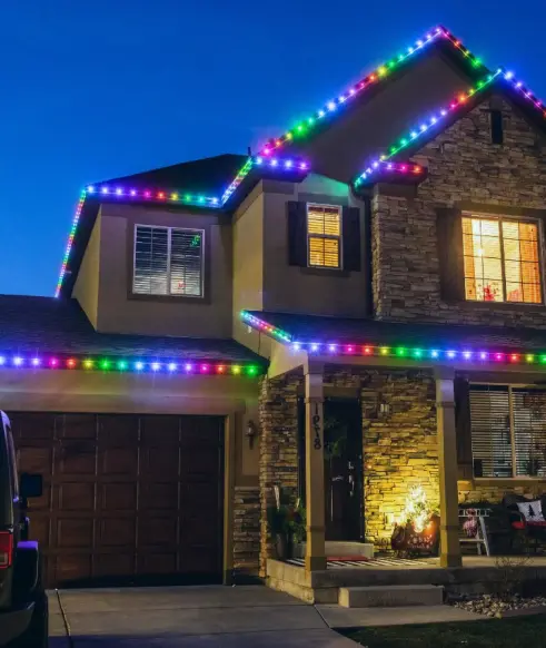 A house with permanent Christmas lights.